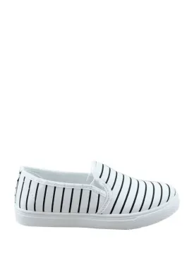 รองเท้าส้นแบนแคนวาส No.1512 - Pin Stripe Canvas Casual Sneakers