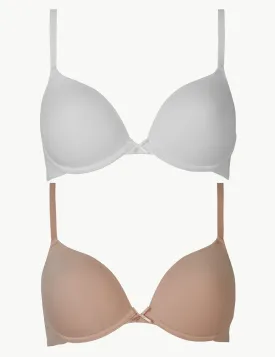 2 Pack Underwired Plunge T-Shirt Bras AA-D