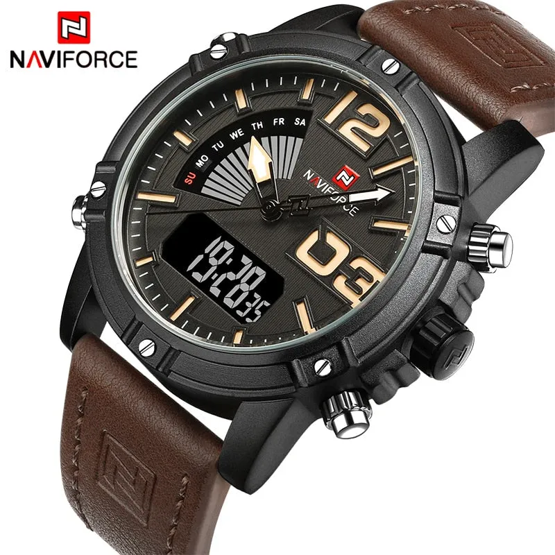 2019 NAVIFORCE Men's Fashion Sport Watches With Quartz Analog Date Clock and Leather Waterproof