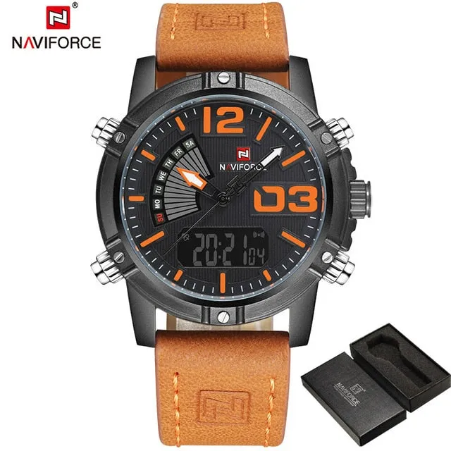 2019 NAVIFORCE Men's Fashion Sport Watches With Quartz Analog Date Clock and Leather Waterproof