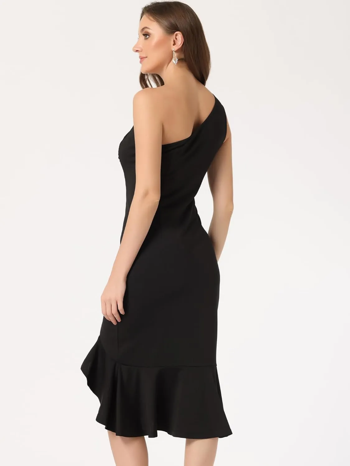 Allegra K Women's One Shoulder Dress Sleeveless Ruched Party Fishtail Midi Dresses