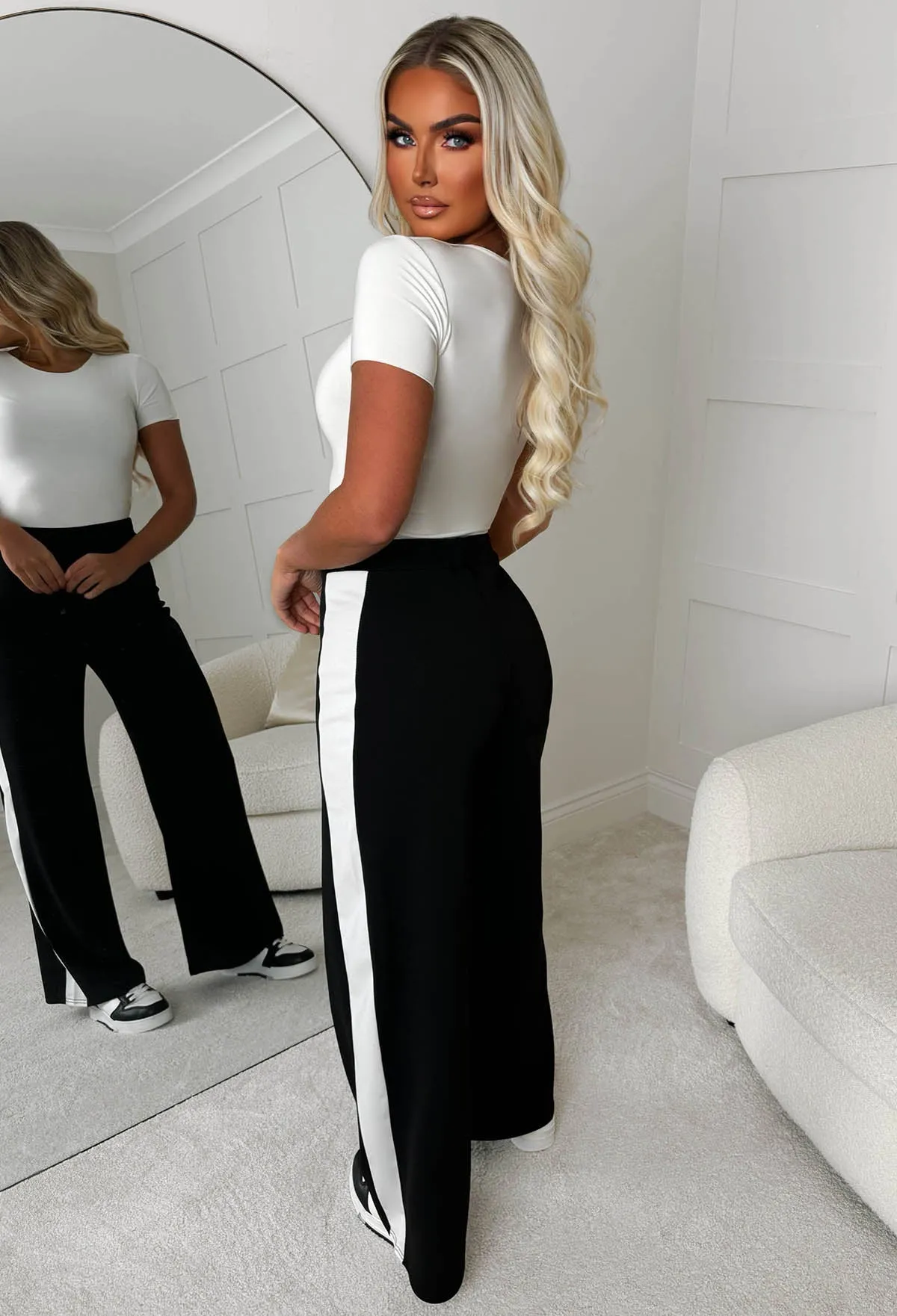 Always A Hero Black Wide Leg Side Stripe Stretch Trousers
