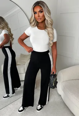 Always A Hero Black Wide Leg Side Stripe Stretch Trousers