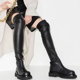 Amozae Brand Design Skidproof Sole Cosy Chunky Heels Fashion Stylish Leisure Cool Add Fur Winter Over The Knee High Boots Shoes Women