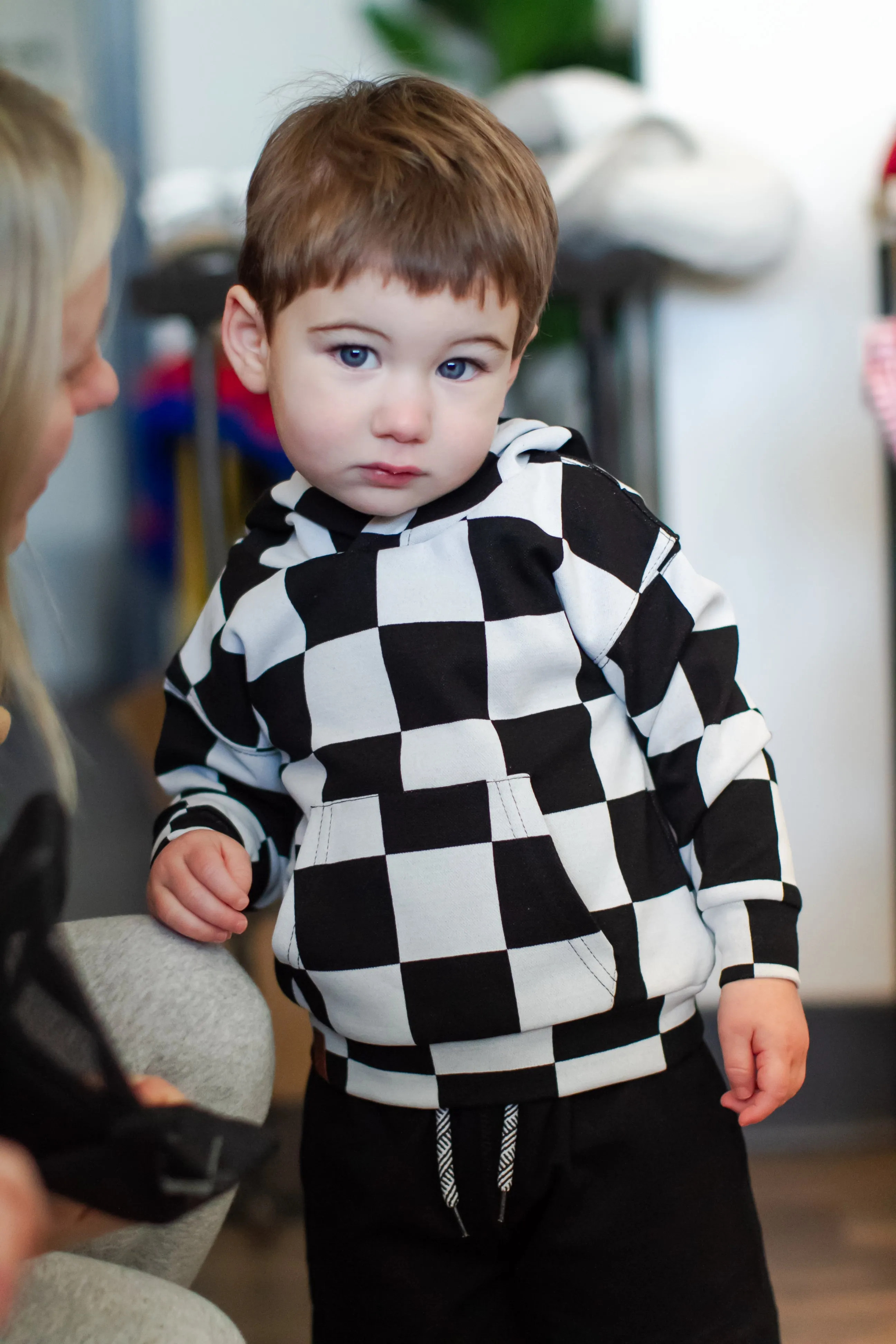Ampersand Ave - Children's Checkered Hoodie in Black and White
