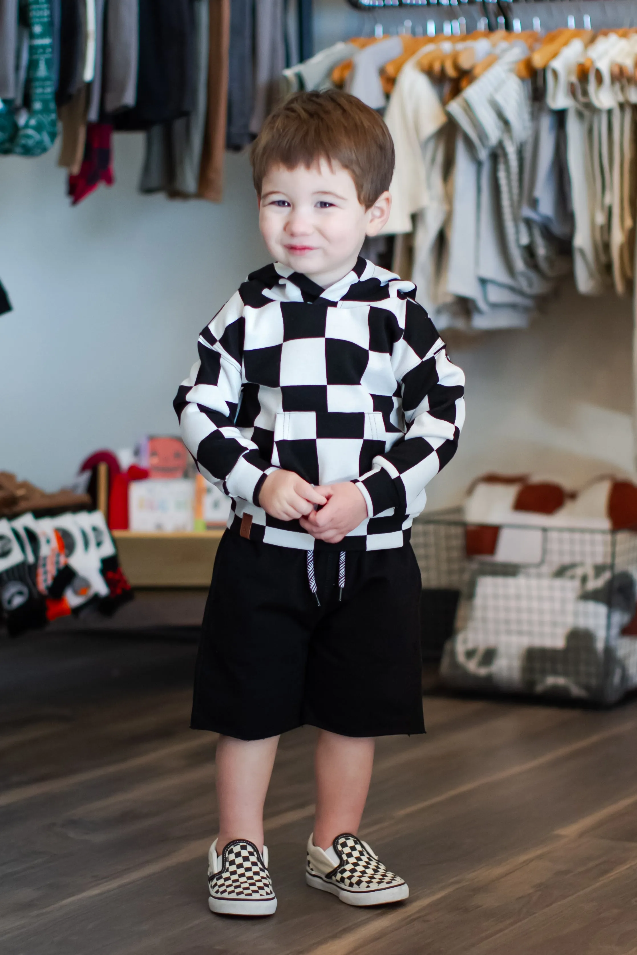 Ampersand Ave - Children's Checkered Hoodie in Black and White