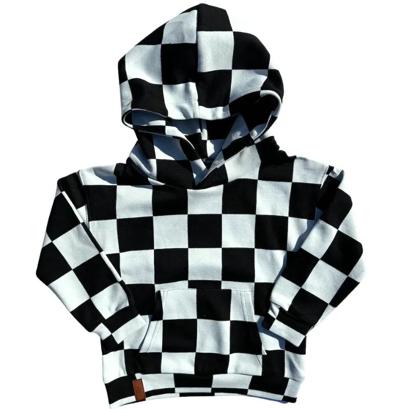 Ampersand Ave - Children's Checkered Hoodie in Black and White