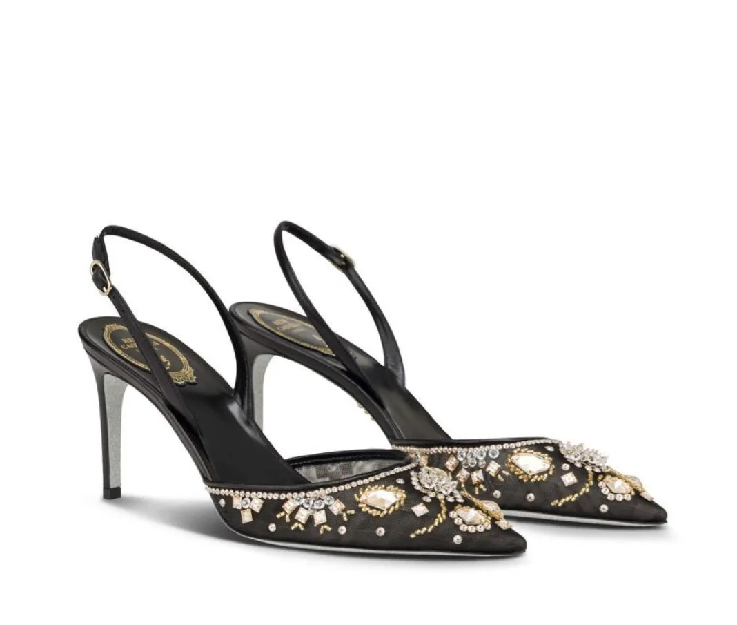 Aretha  Black Slingback With Crystals