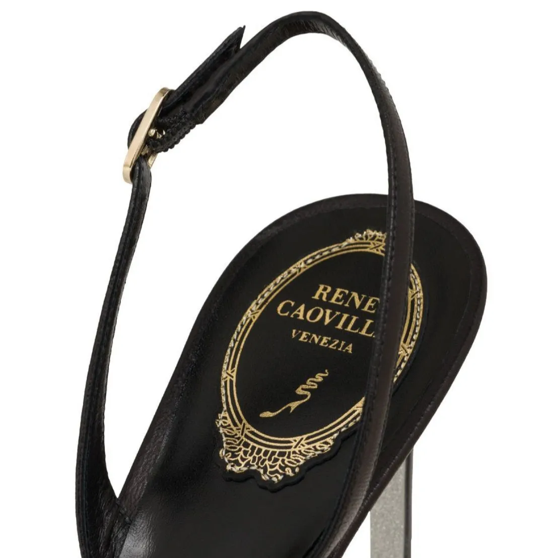 Aretha  Black Slingback With Crystals