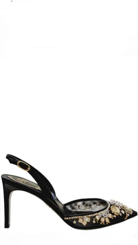 Aretha  Black Slingback With Crystals