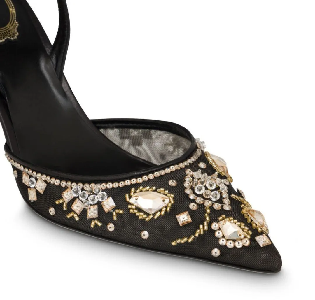 Aretha  Black Slingback With Crystals