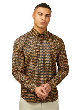 Ben Sherman Retro Print Long Sleeve Shirt - Wine