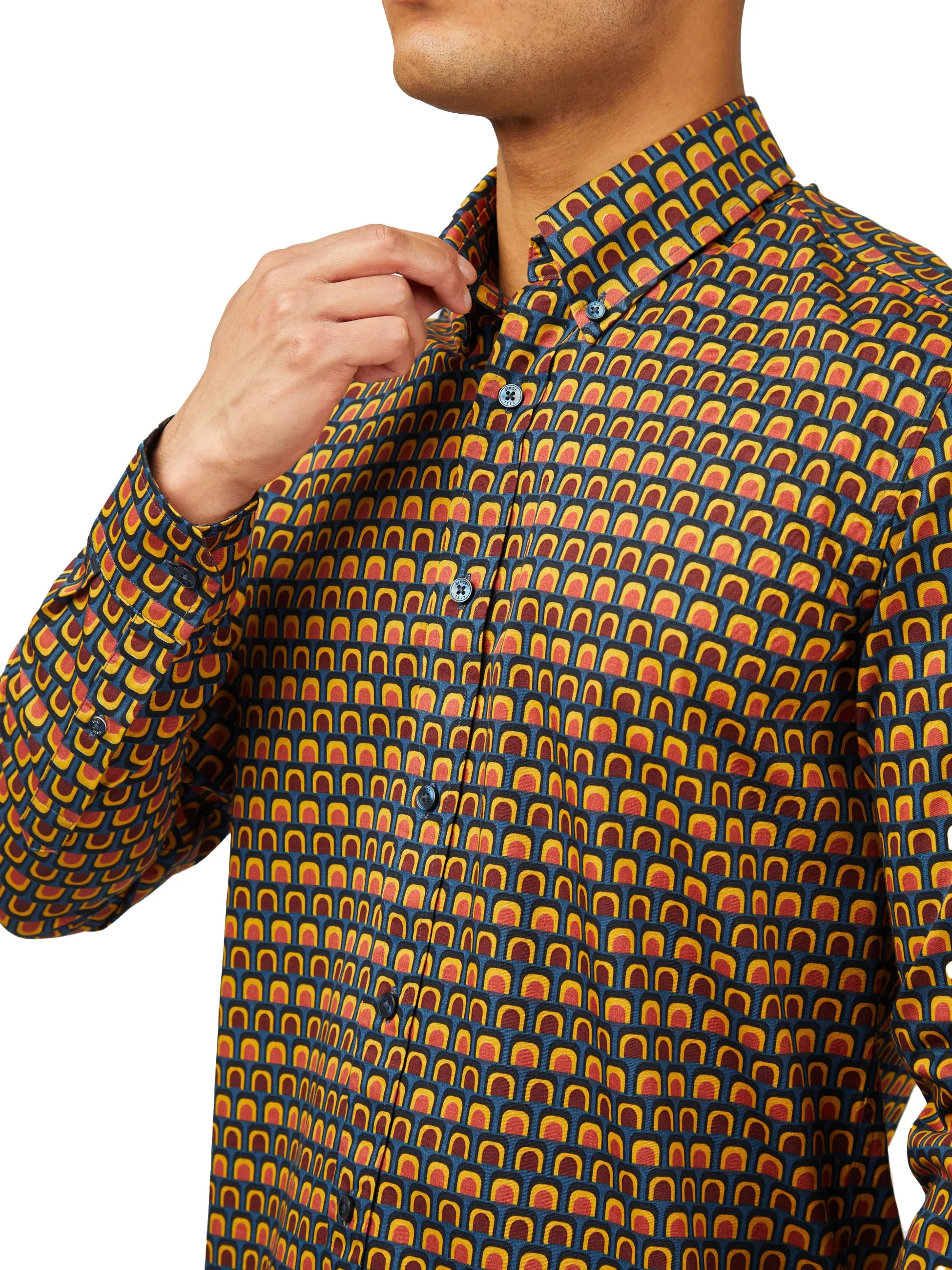 Ben Sherman Retro Print Long Sleeve Shirt - Wine