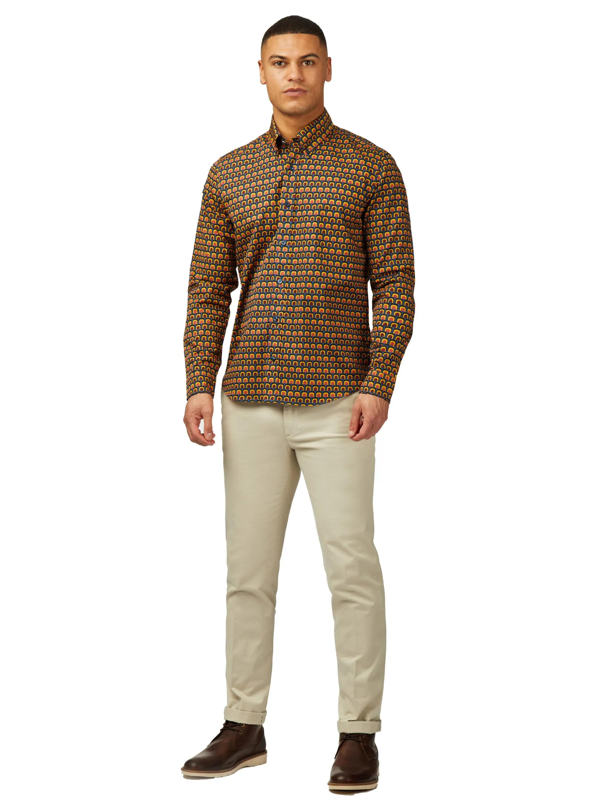 Ben Sherman Retro Print Long Sleeve Shirt - Wine