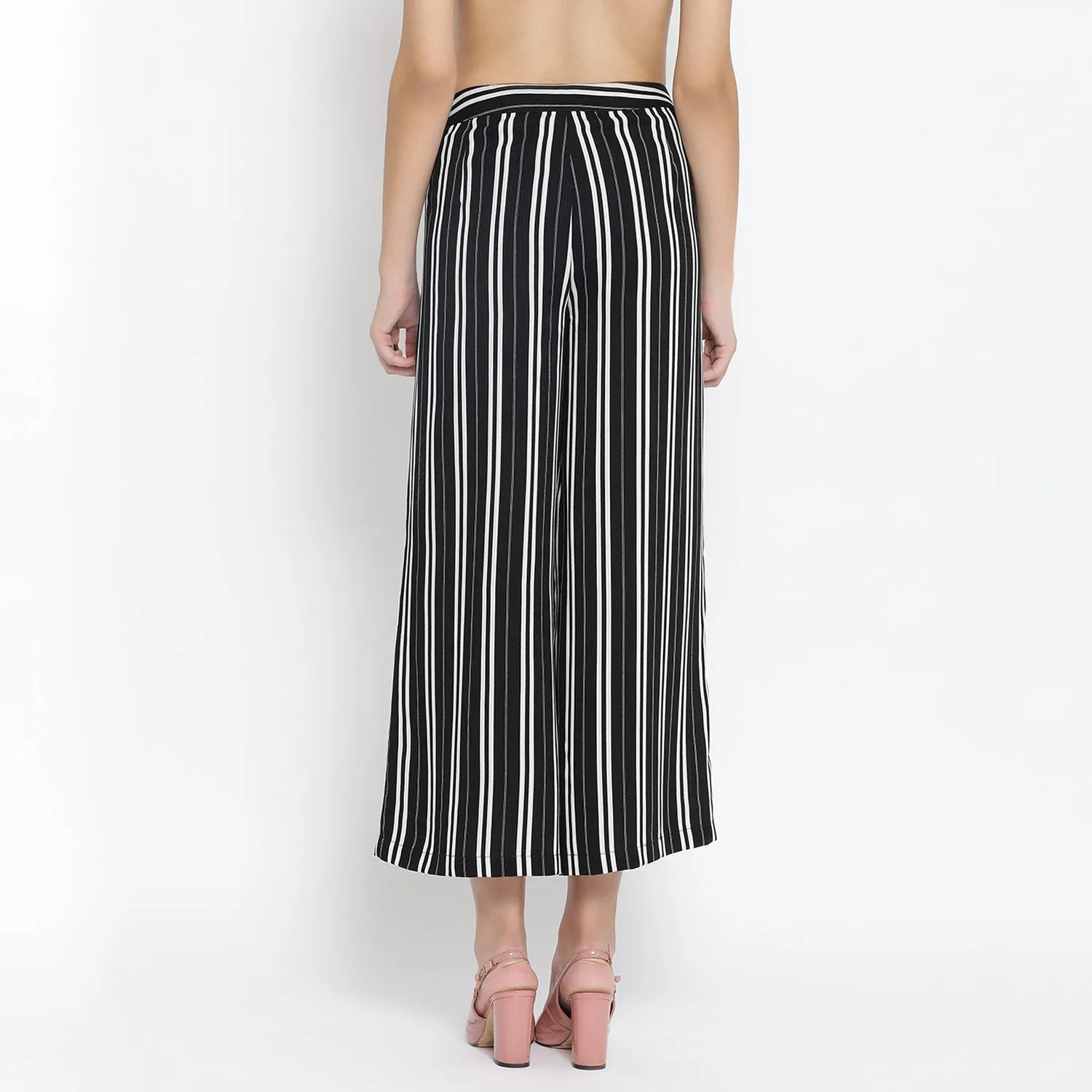 Black And White Stripe Crepe Trouser