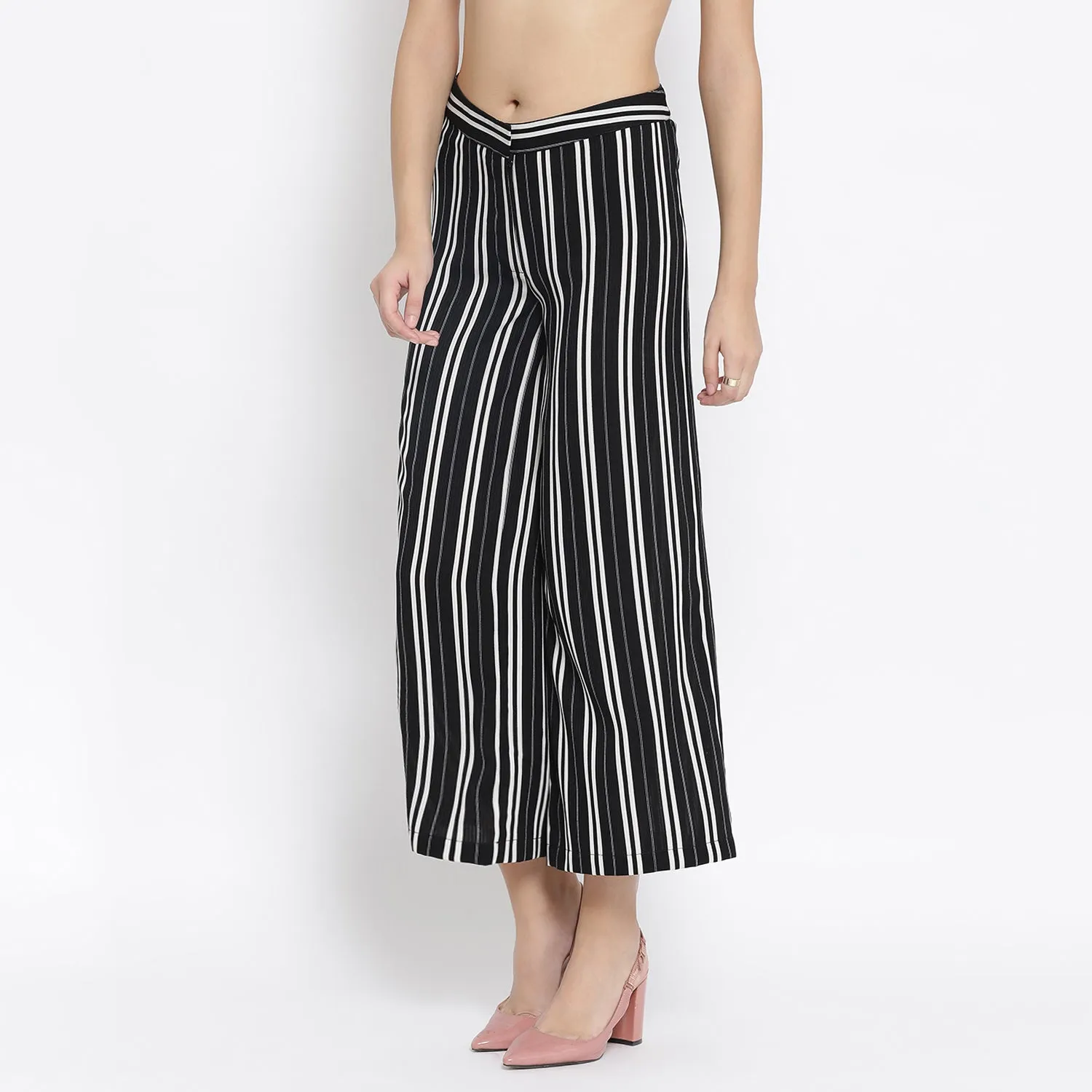 Black And White Stripe Crepe Trouser