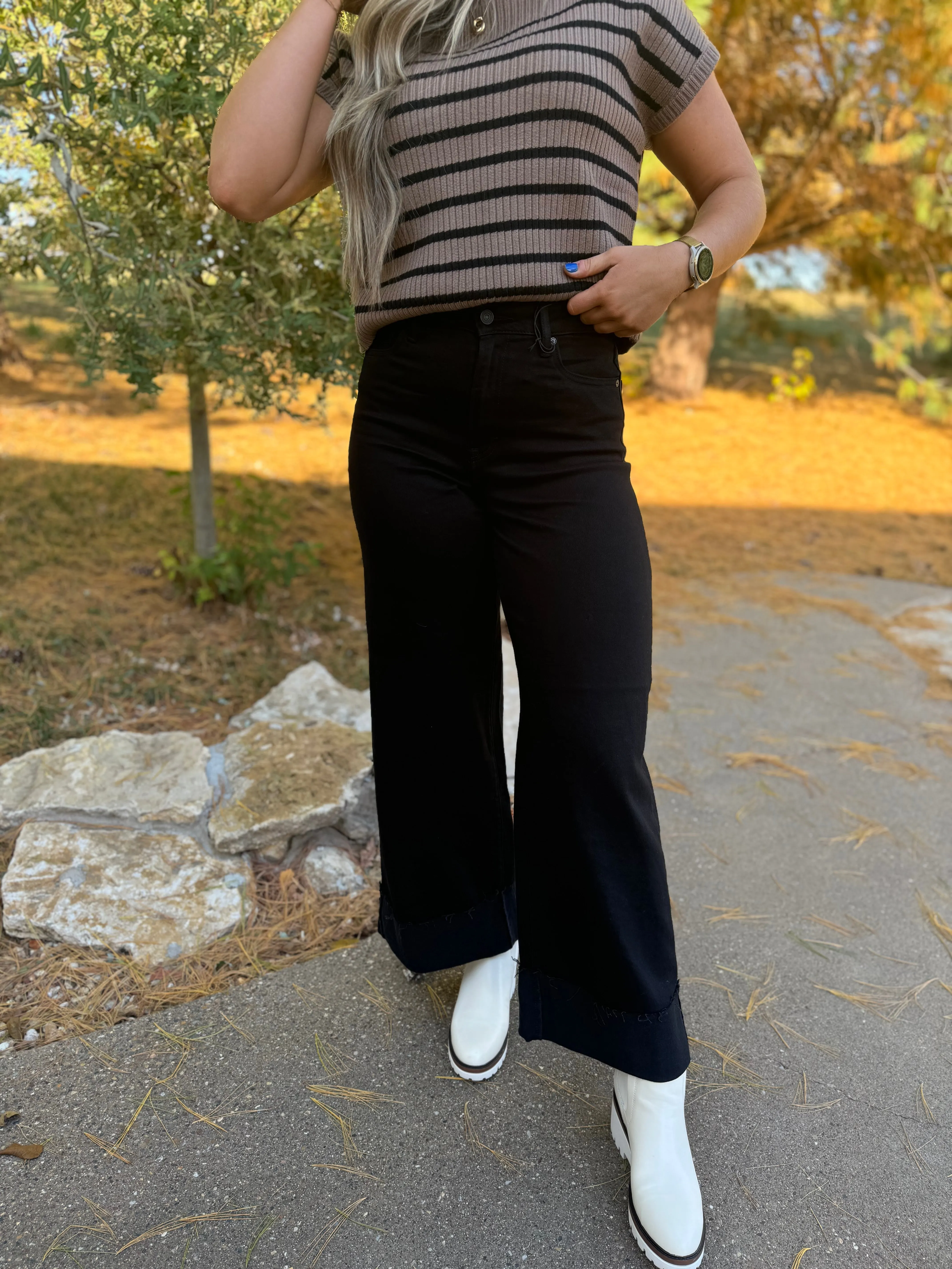 Black Nori Wide Leg Cuffed Jean