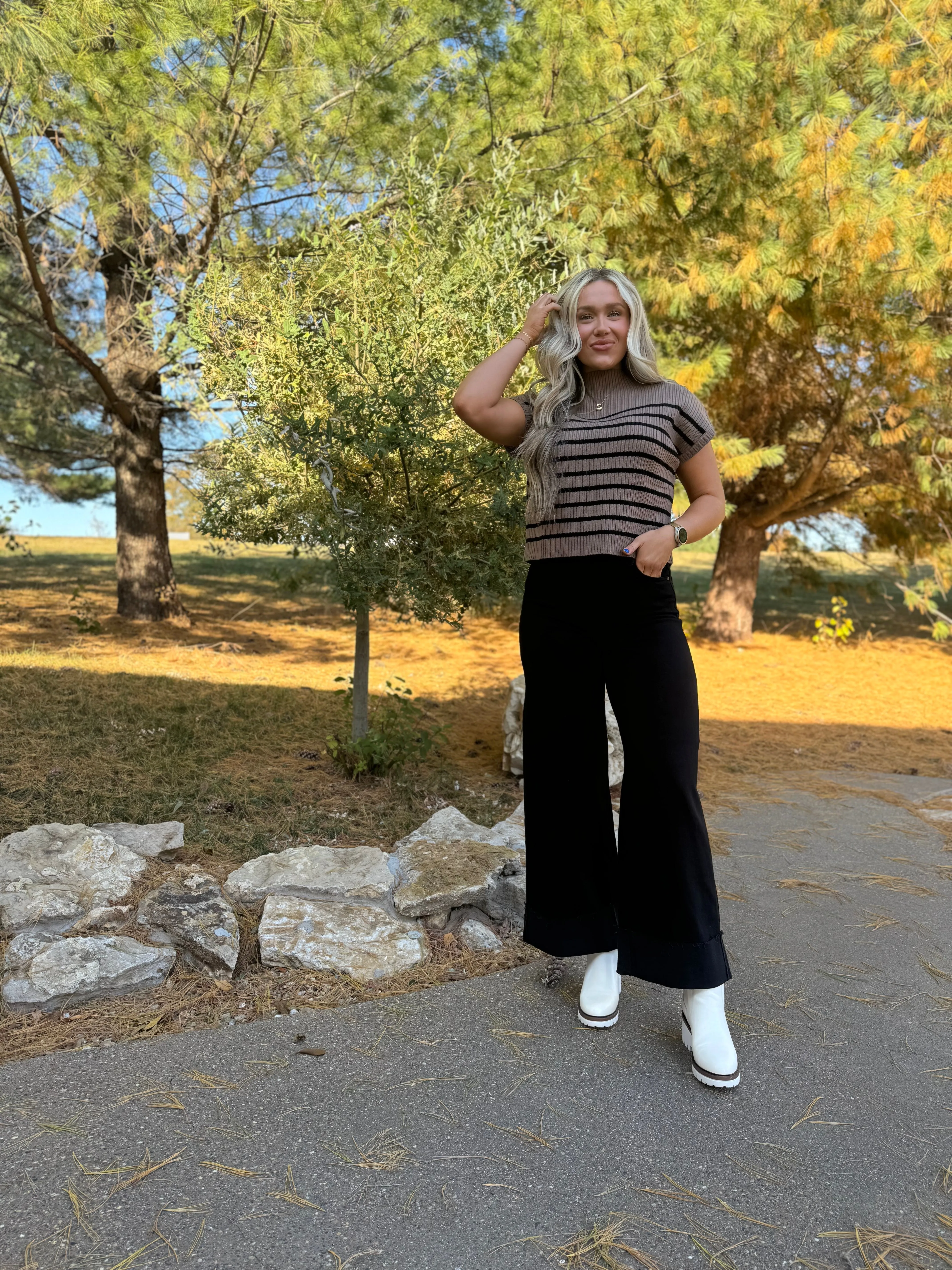 Black Nori Wide Leg Cuffed Jean