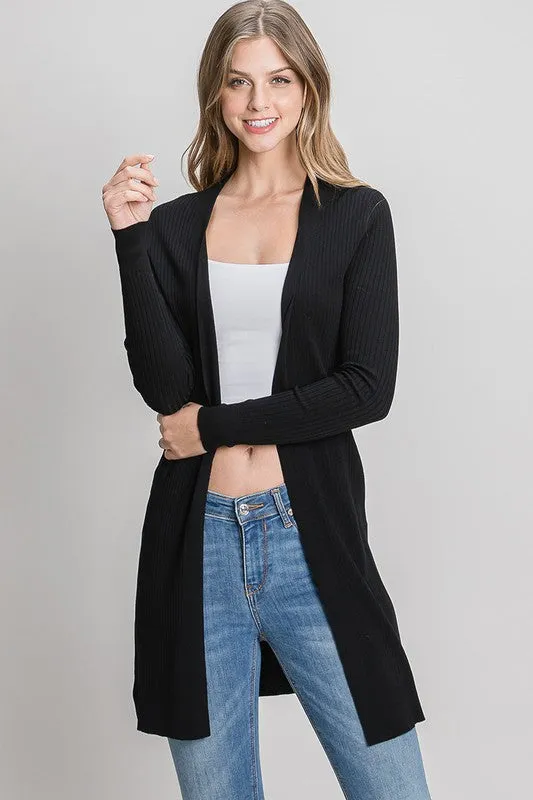 Black Ribbed Duster Cardigan