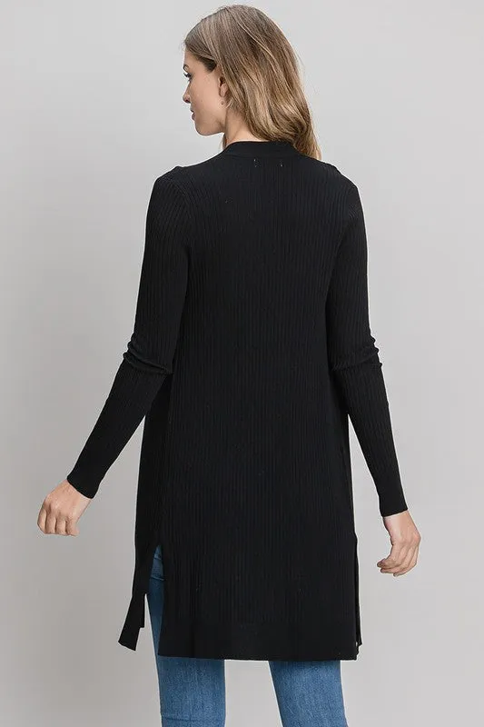 Black Ribbed Duster Cardigan