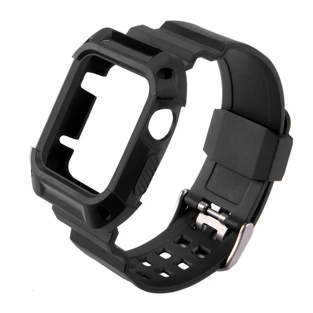 Black Rubber Strap w/ Built in Protective Case for Apple Watch