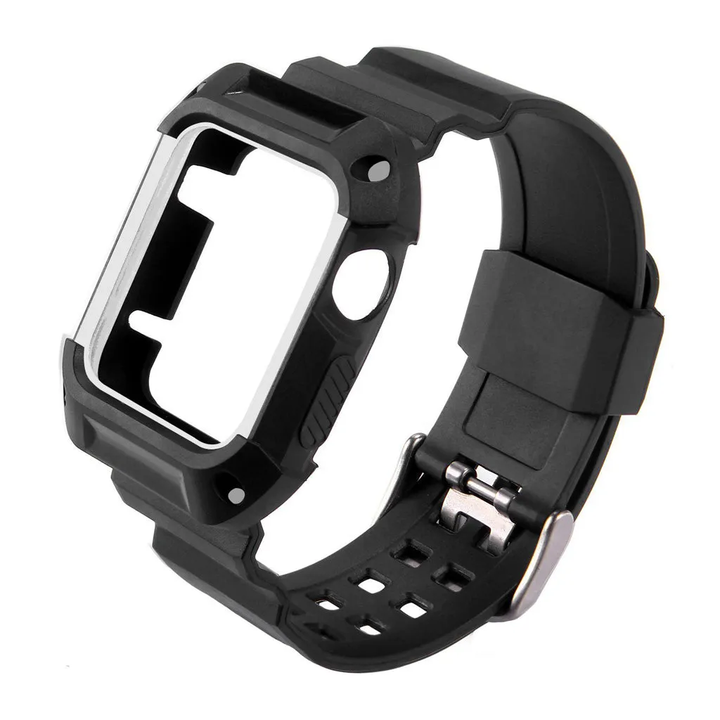 Black Rubber Strap w/ Built in Protective Case for Apple Watch