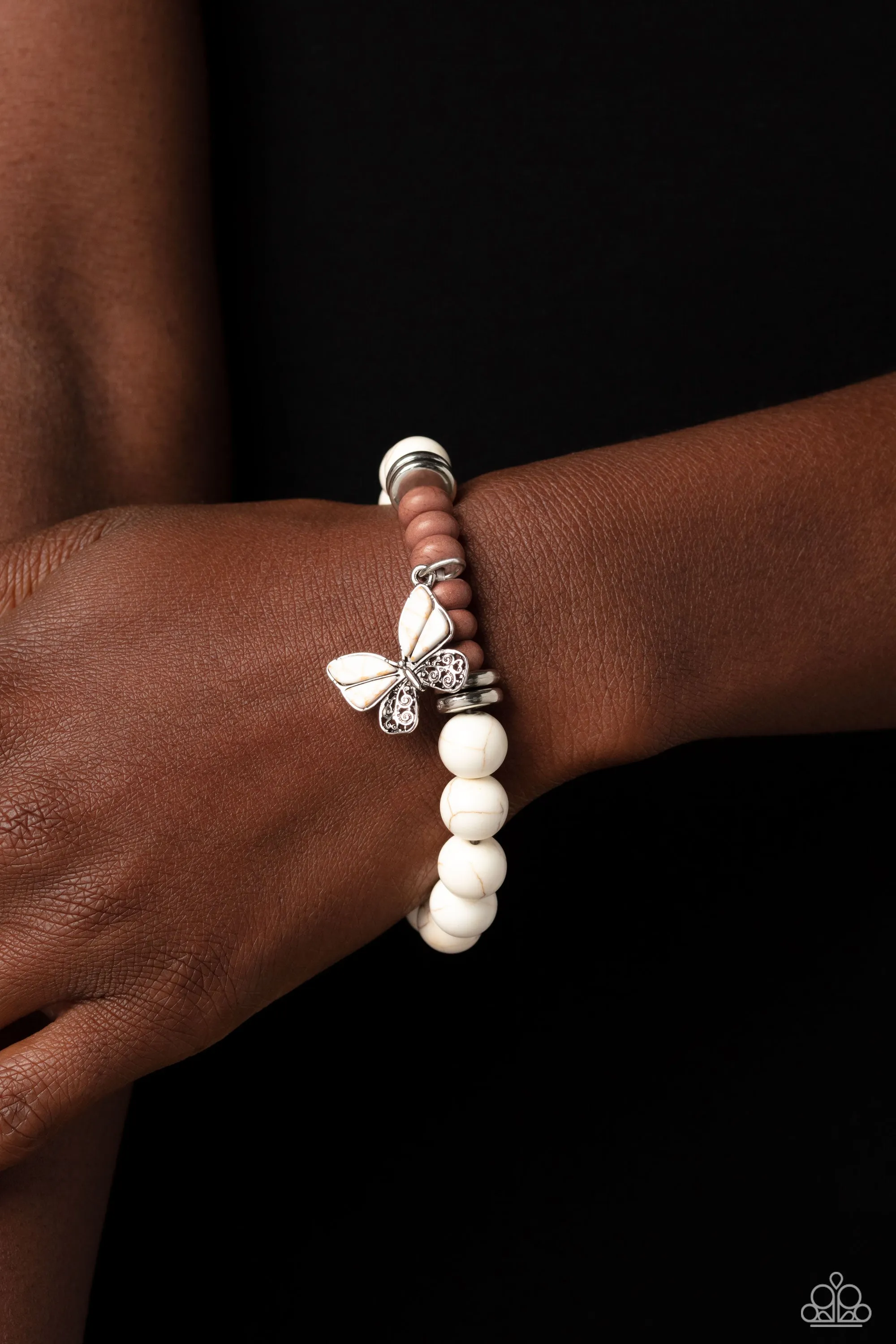 Bold Butterfly - White Bracelet - Paparazzi Accessories