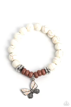 Bold Butterfly - White Bracelet - Paparazzi Accessories