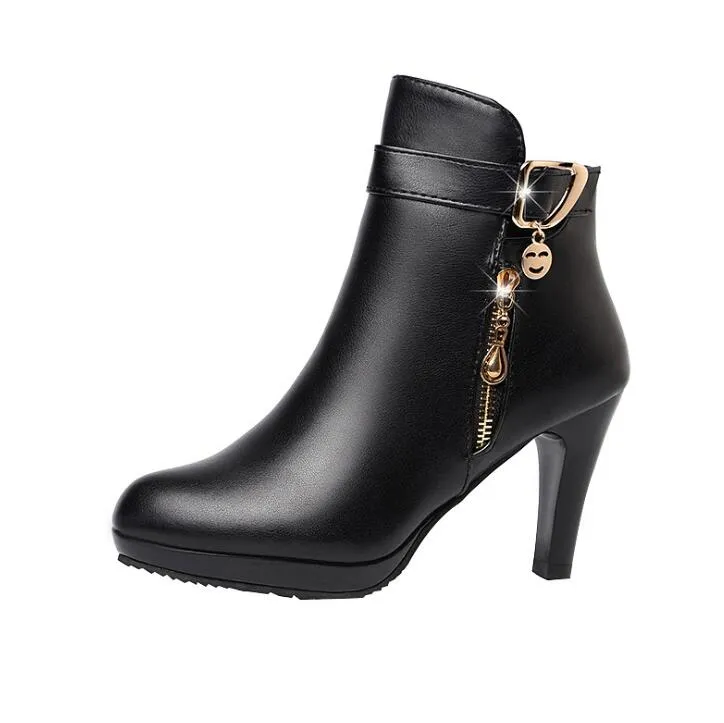 Boots Women  Autumn Ankle Boots For Women Thin Heel Zipper Casual Female Shoes Leather Boots Botas Mujer 2jk8