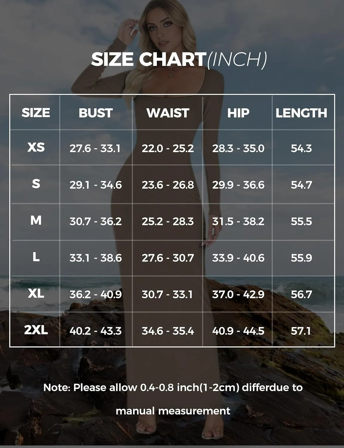 Buauty Women's Bodycon Maxi Dresses, Ribbed Square Neck Long Dress, Fall Long Sleeve Lounge Dress for Women