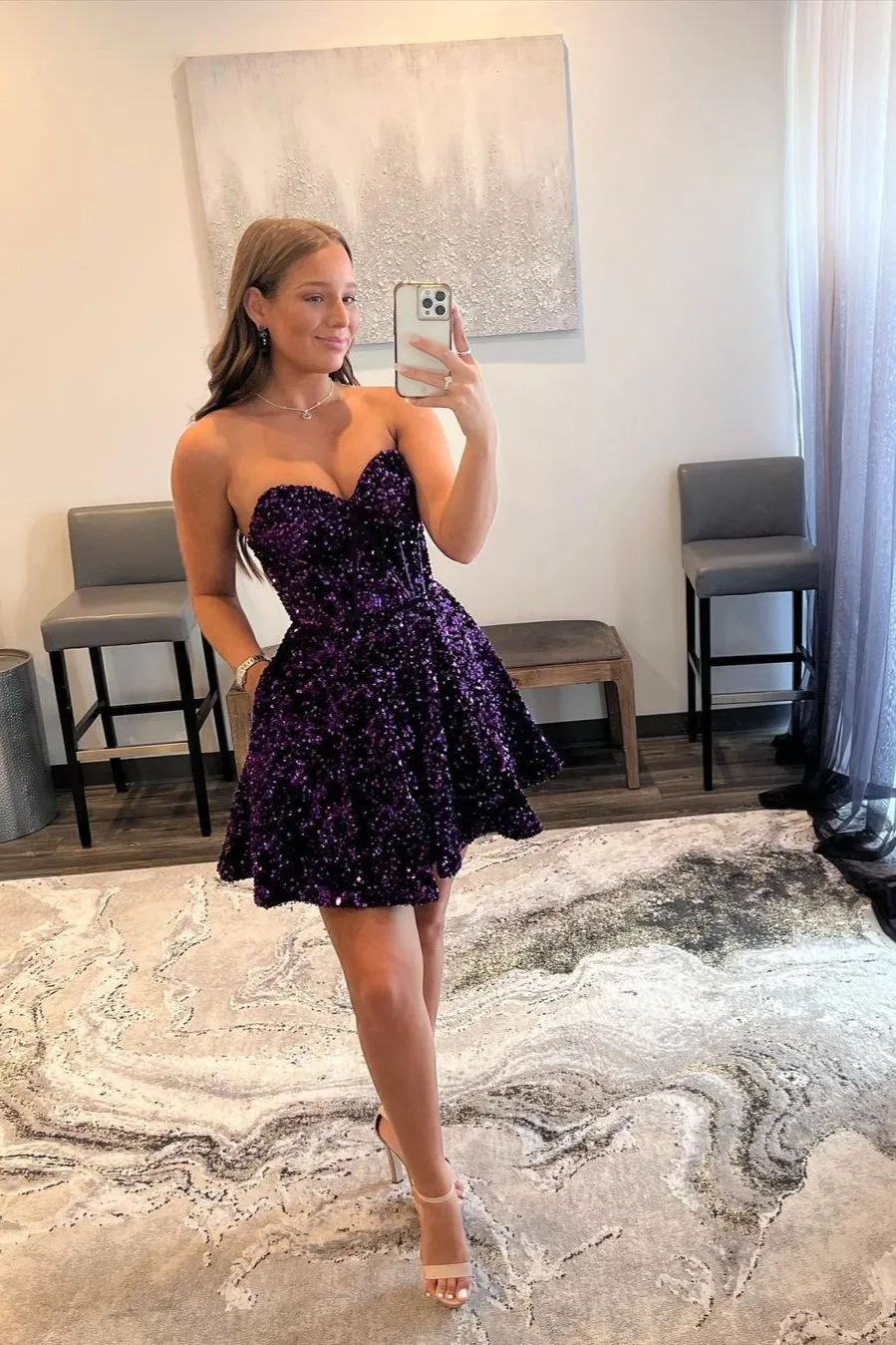 Cute A Line Sweetheart Sequins Short Homecoming Dresses VK082204