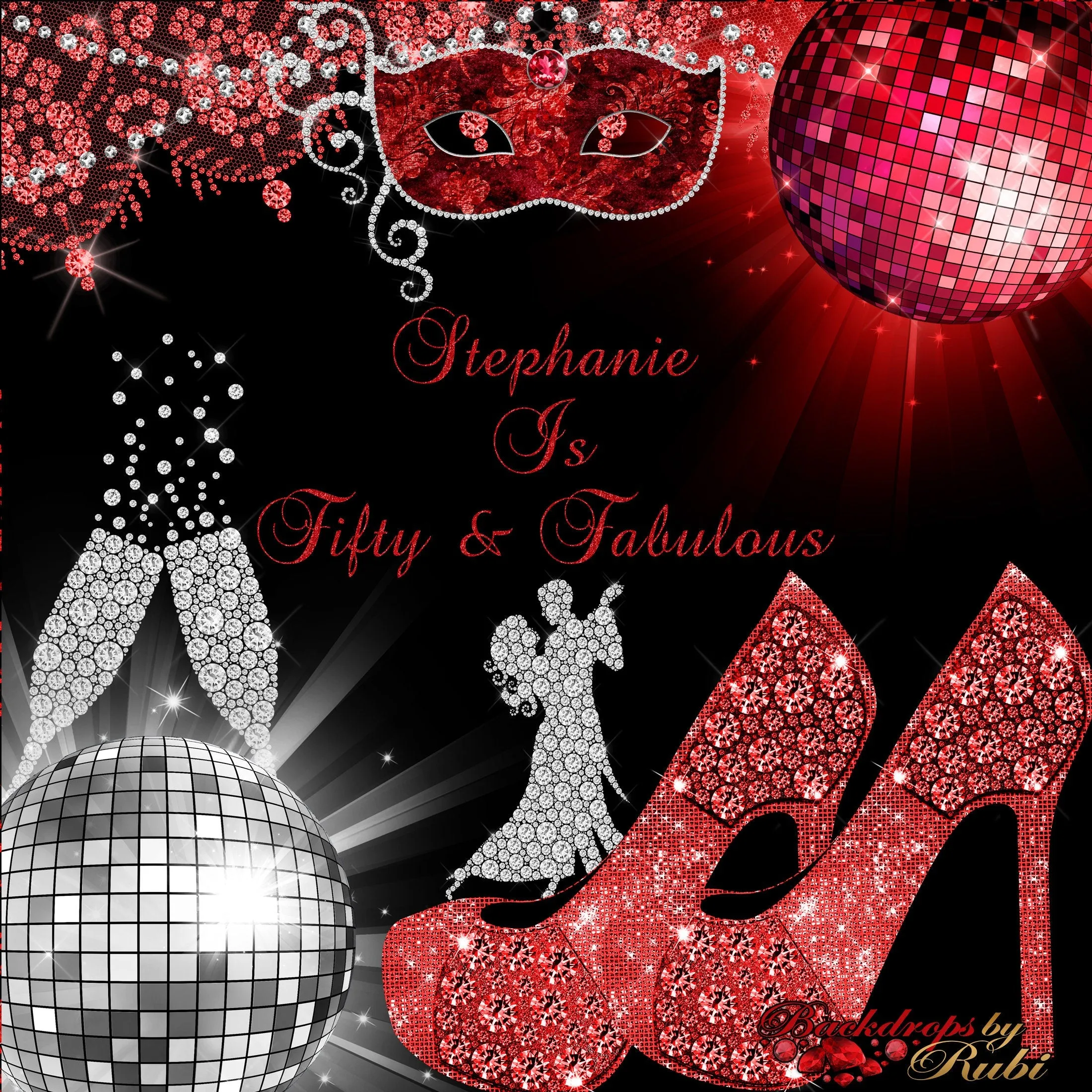 Disco Ball Birthday Backdrop, High Heels Red Backdrop, Birthday Party Background, 50th Birthday Step and Repeat, High Heels Glitter