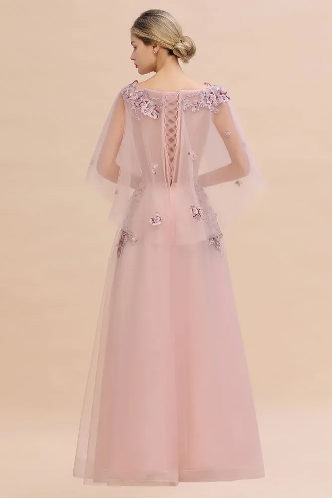 Elegant Tulle A-line Floral Wedding Dress Puffy Long Sleeves Evening Party Dress