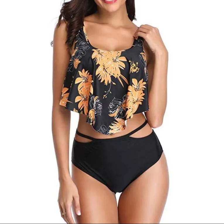 Fashion Suspender Retro Print One-Piece Swimsuit