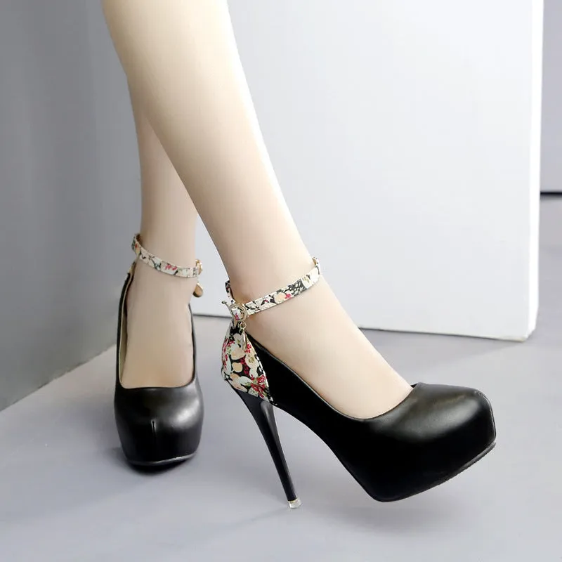 Flower Ankel Wrap Crystal Platform Stiettio High Heels Party Shoes