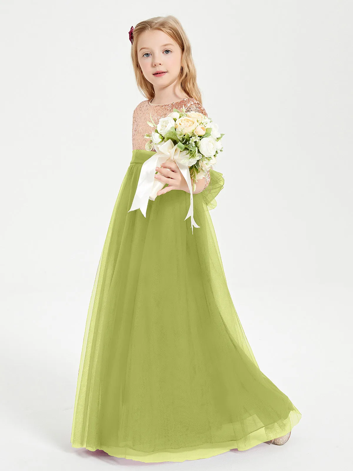 Glamorous Junior Bridesmaid Dresses Sequined Top Clover