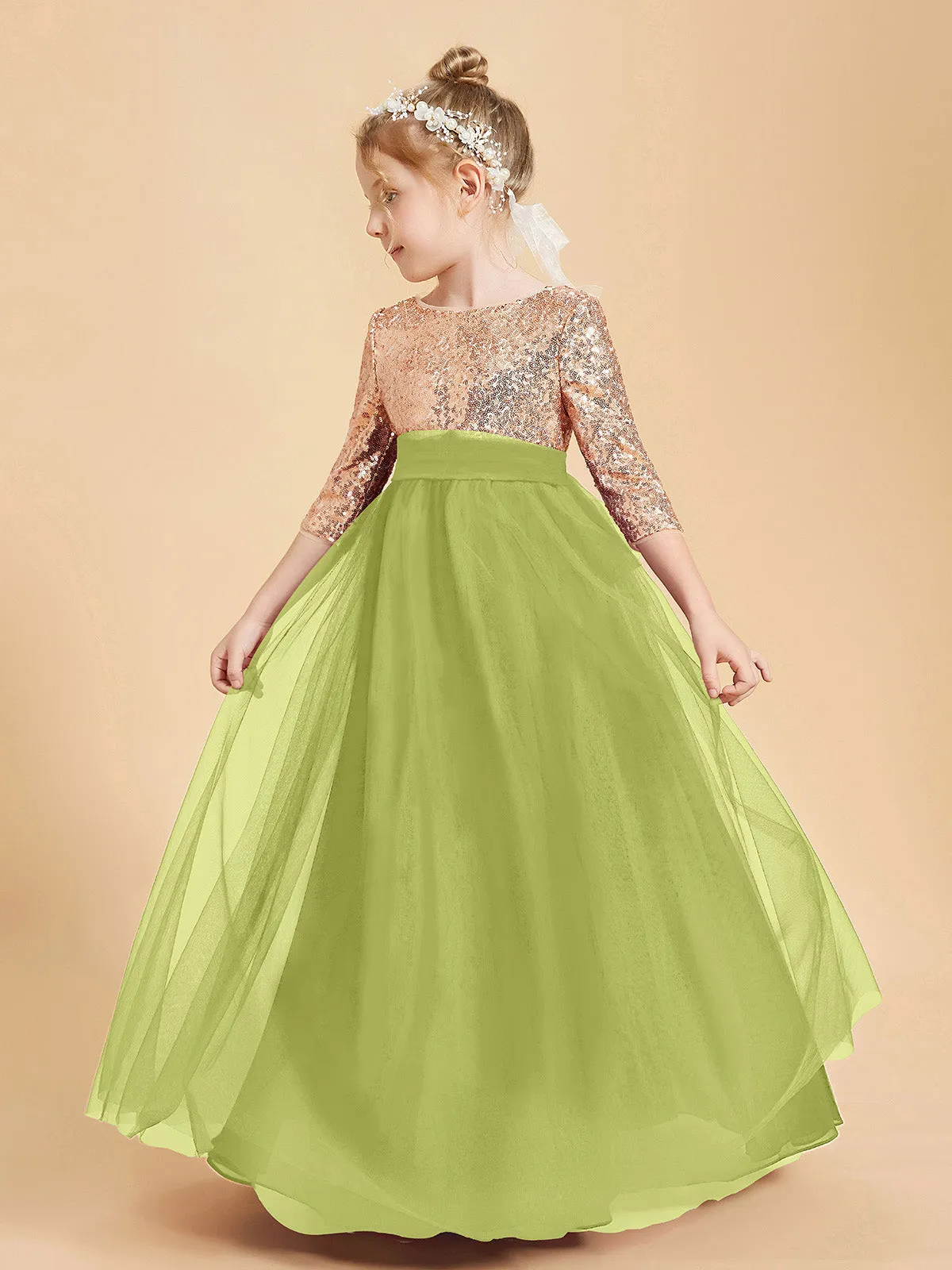 Glamorous Junior Bridesmaid Dresses Sequined Top Clover