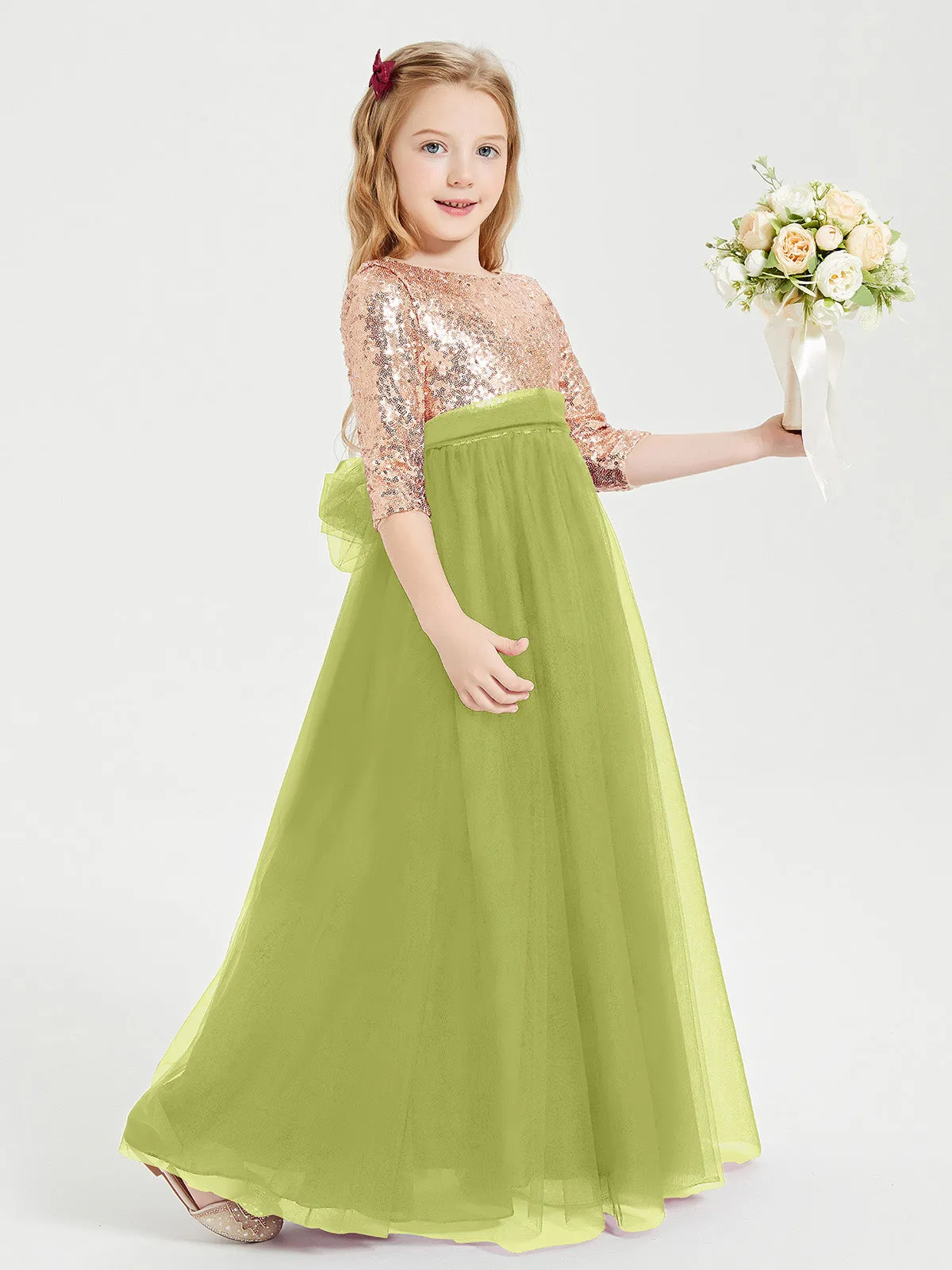 Glamorous Junior Bridesmaid Dresses Sequined Top Clover