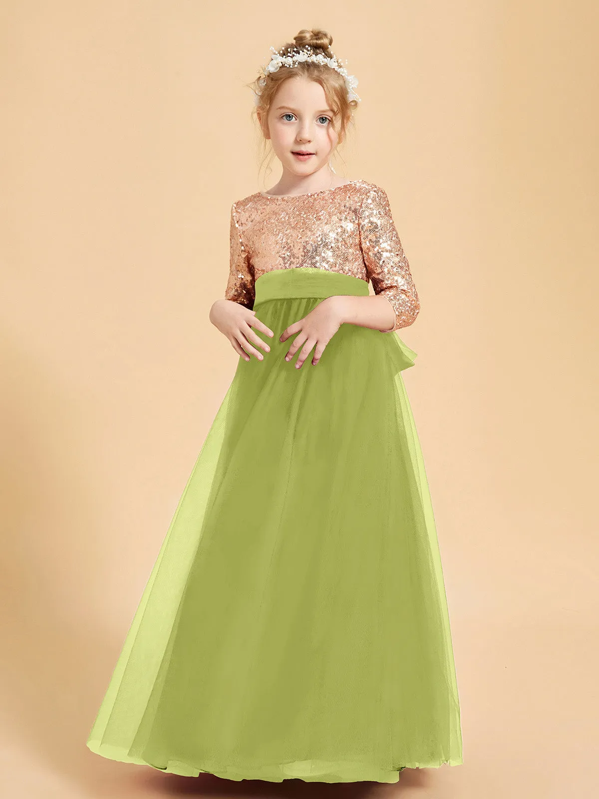 Glamorous Junior Bridesmaid Dresses Sequined Top Clover