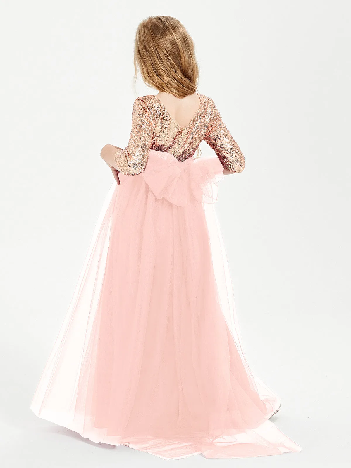 Glamorous Junior Bridesmaid Dresses Sequined Top Coral