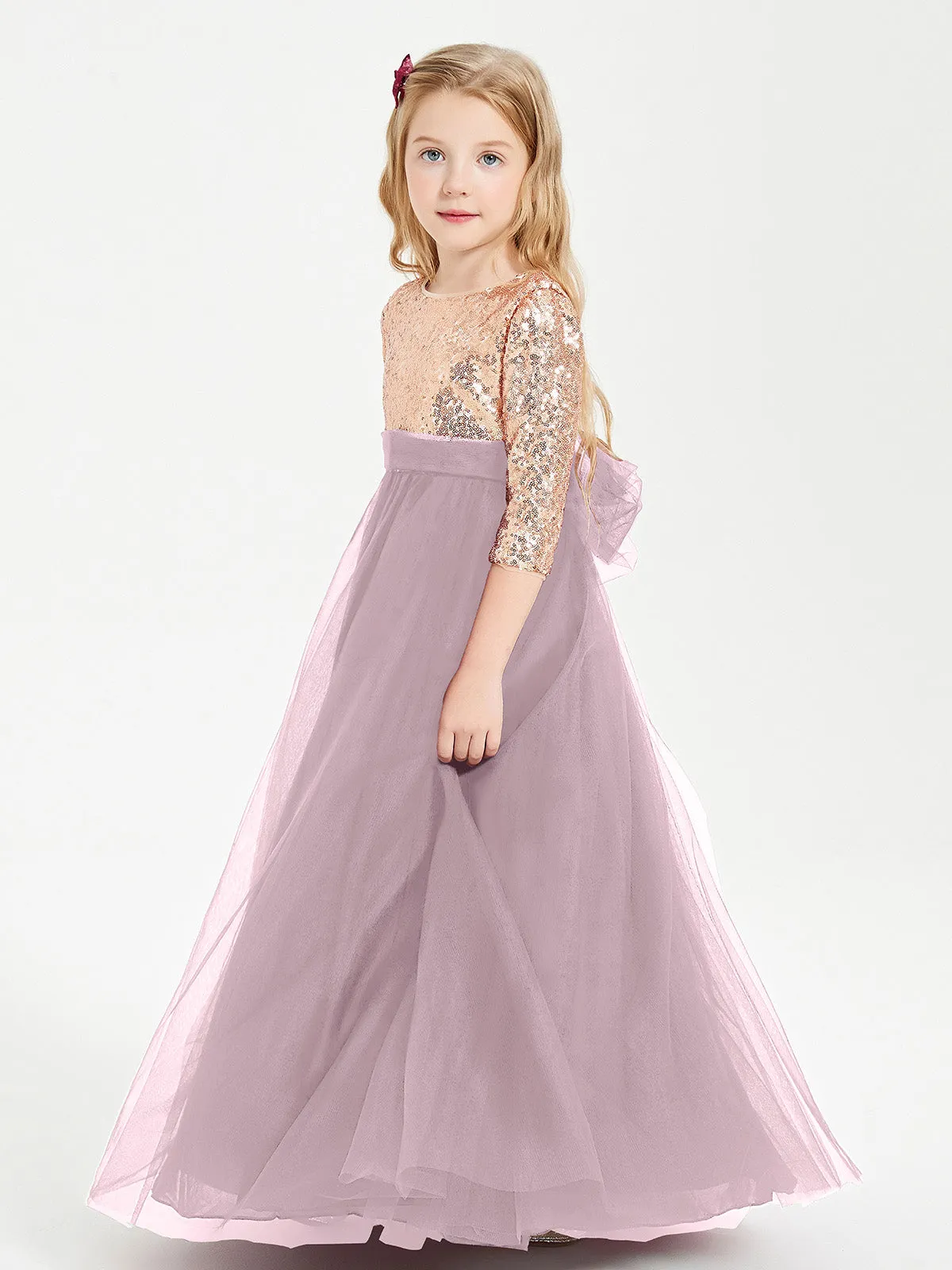 Glamorous Junior Bridesmaid Dresses Sequined Top Dusk