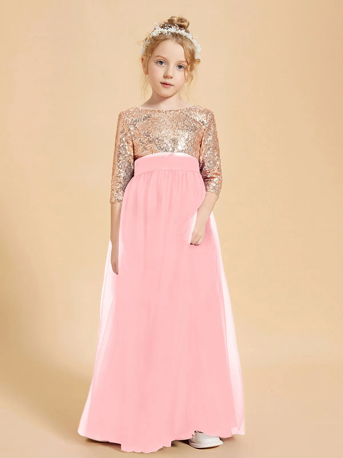 Glamorous Junior Bridesmaid Dresses Sequined Top Flamingo