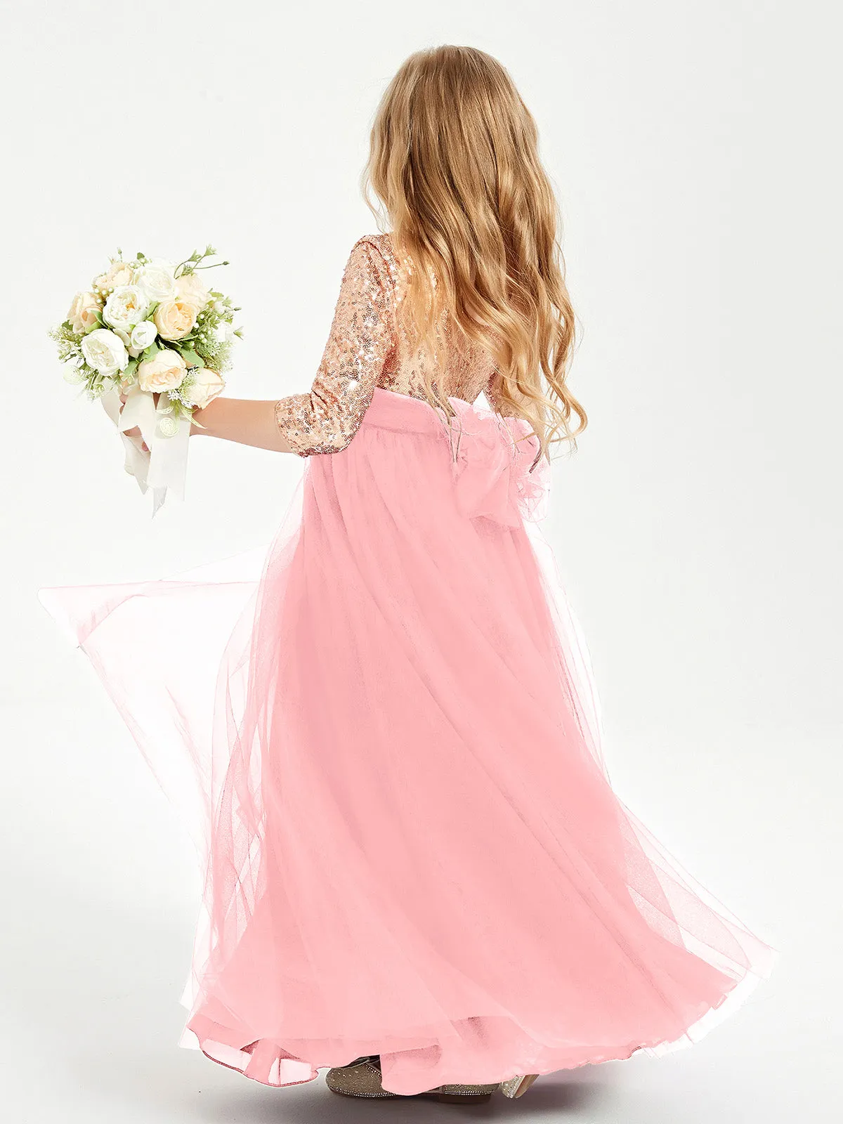 Glamorous Junior Bridesmaid Dresses Sequined Top Flamingo
