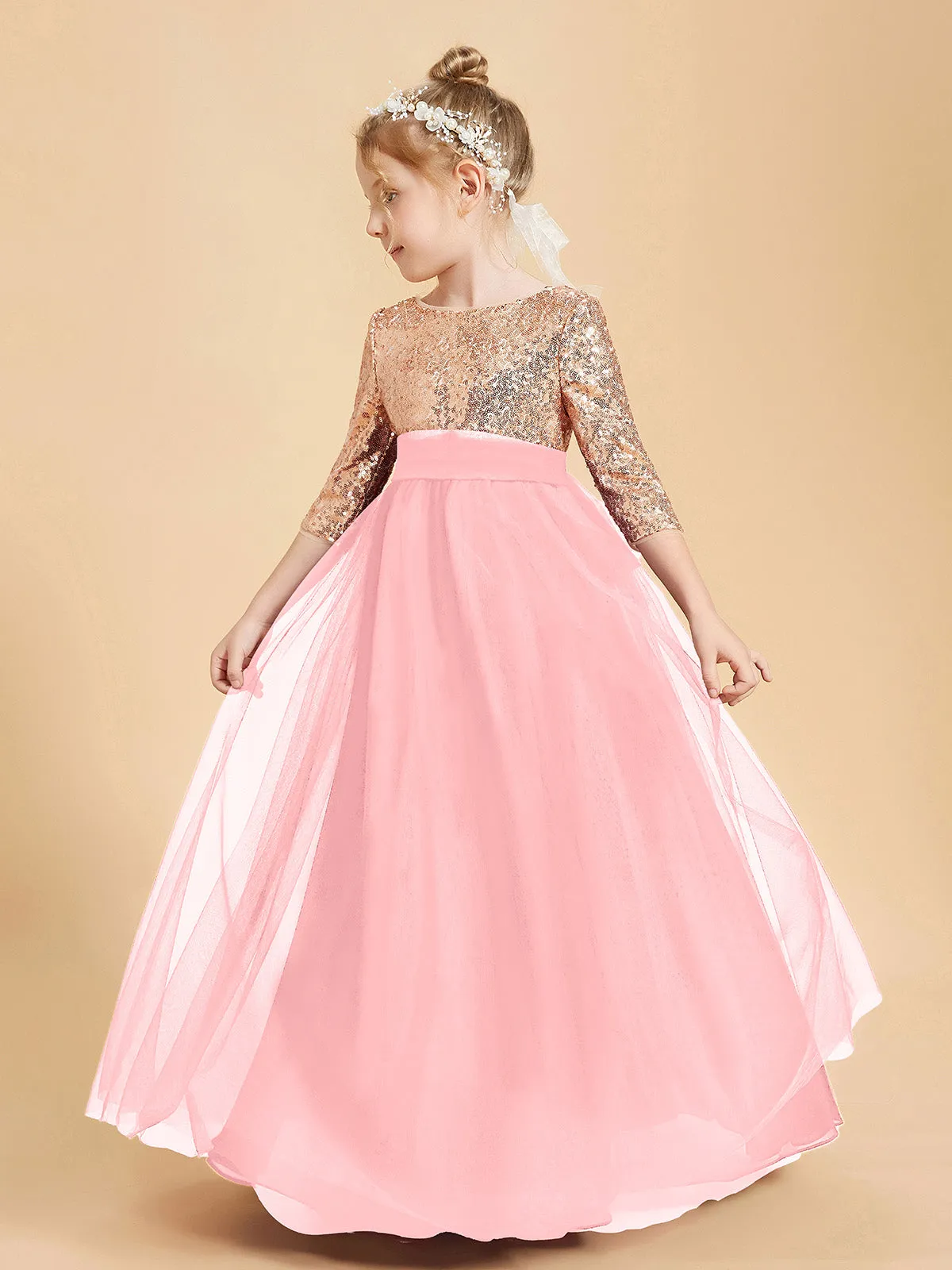 Glamorous Junior Bridesmaid Dresses Sequined Top Flamingo