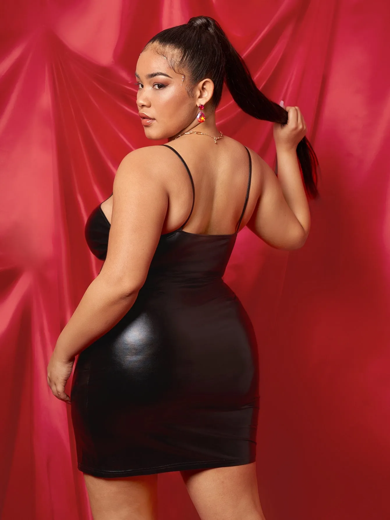 Glamorous Plain Split Sleeveless Spaghetti Strap Slit Natural Mini Plus Size Dress