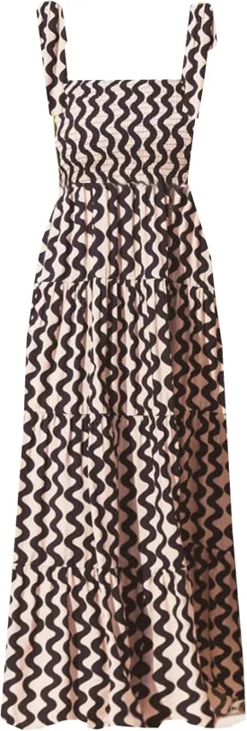 GOLDSTITCH Women's Summer Boho Spaghetti Strap Ruffle A Line Beach Long Maxi Dress