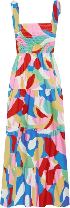 GOLDSTITCH Women's Summer Boho Spaghetti Strap Ruffle A Line Beach Long Maxi Dress