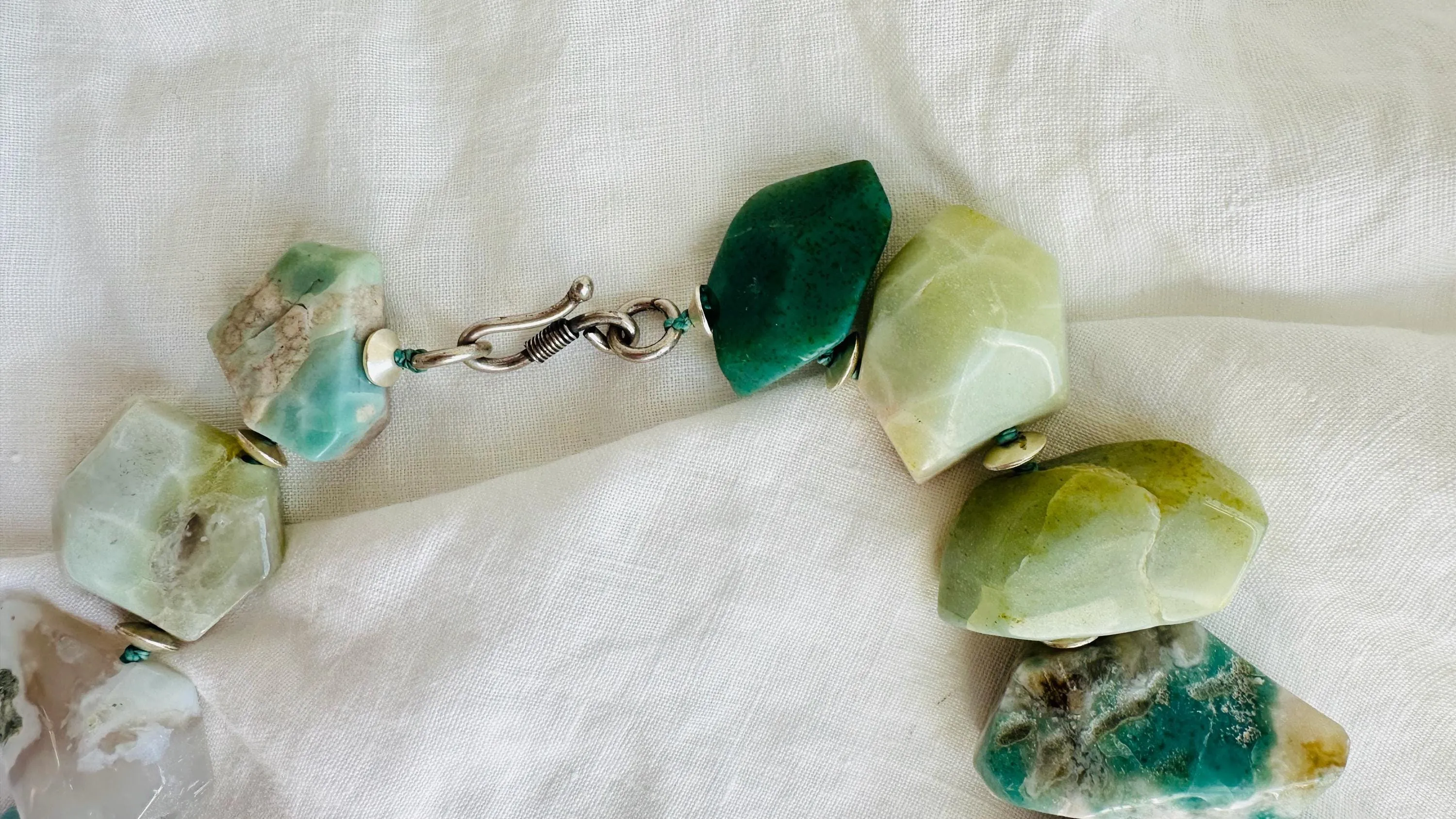 Green Flower Agate Necklace. Handmade Sterling Silver Designer Jewelry. Statement Necklace. Maximalist Jewelry.