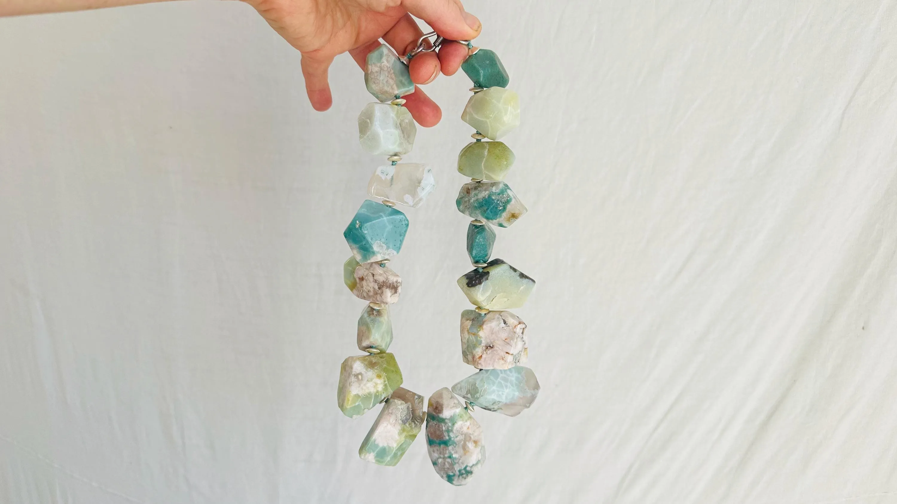 Green Flower Agate Necklace. Handmade Sterling Silver Designer Jewelry. Statement Necklace. Maximalist Jewelry.