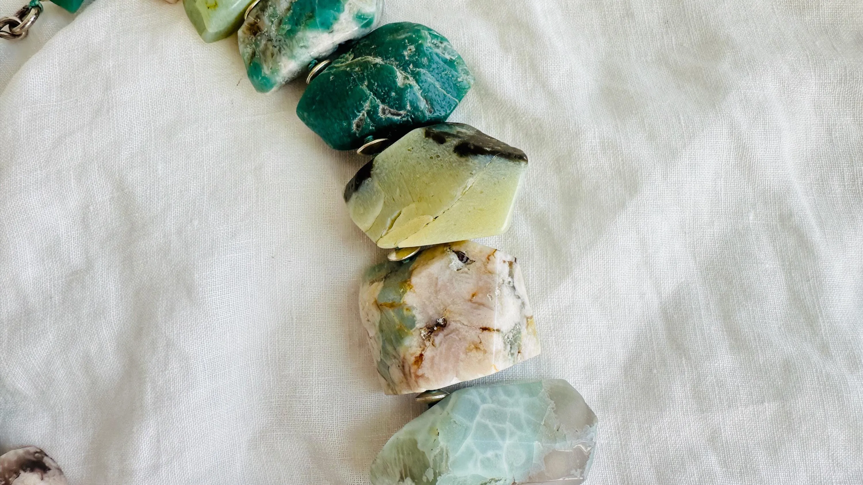 Green Flower Agate Necklace. Handmade Sterling Silver Designer Jewelry. Statement Necklace. Maximalist Jewelry.